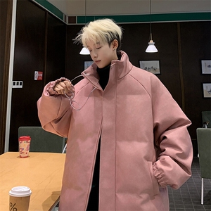 粉色冬pu皮衣做旧男外套加厚棉服保暖面包服 PU051 P85 直播图片