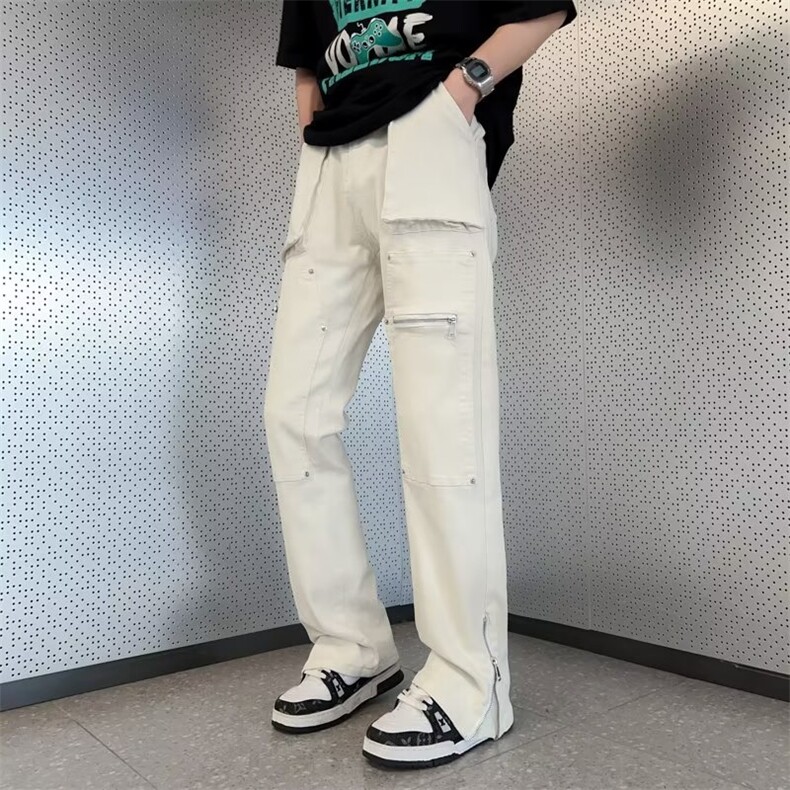 工装机能口袋拉链牛仔裤高街小众设计感微喇叭潮牌裤子N08849-P80,男装牛仔裤,星座308B-2