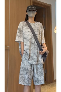 美式扎染短袖短裤休闲男潮牌宽松运动套装T3711特P24/DK8698特P24图片