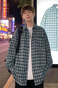 宽松格子衬衫男长袖衬衣A143-P45图片
