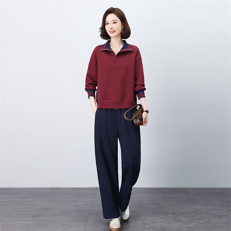 长期有大货套装女2026春装新款半拉链阔腿裤穿搭一整套妈妈两件套,女装运动套装,璐依舞