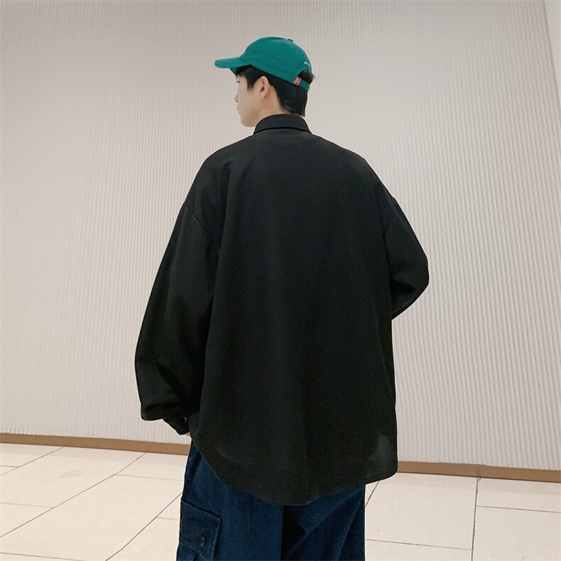 2026春夏装新款宽松贴标华夫格长袖衬衫男CS9966/特P28黑,男装衬衫,电商A094