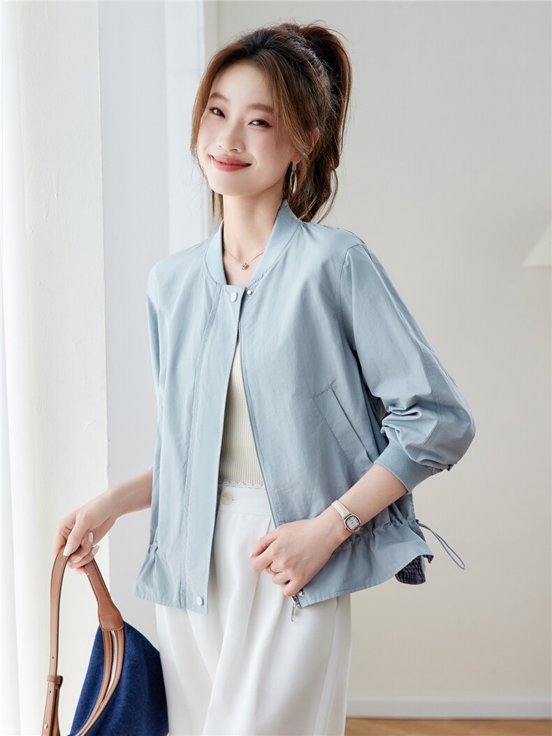 2026年春季宽松立领纯色棒球服短外套夹克开衫,女装短外套,简韵佳