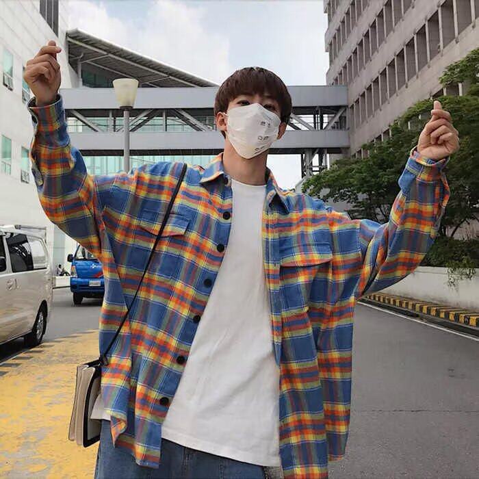 春季格子衬衫男女士长袖美式复古潮牌痞帅防晒外套潮流ins衬衣服,男装防晒衣,星座506A