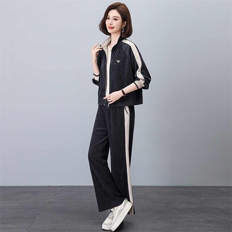 时尚休闲套装女春秋季2024新款秋装妈妈高端洋气阔腿裤两件套,女装套装/套裙,忆绮罗