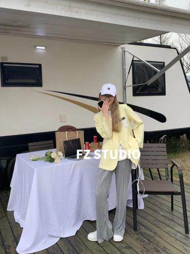 【春季新款】自制高品质薄款西装黄色，女装西装，F/TU