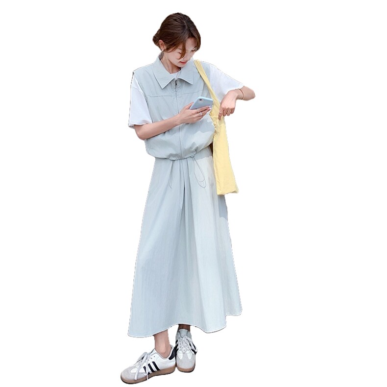 时尚休闲工装套装裙女2025夏季新款韩系穿搭无袖马甲半身裙三件套,女装套装/套裙,2C177