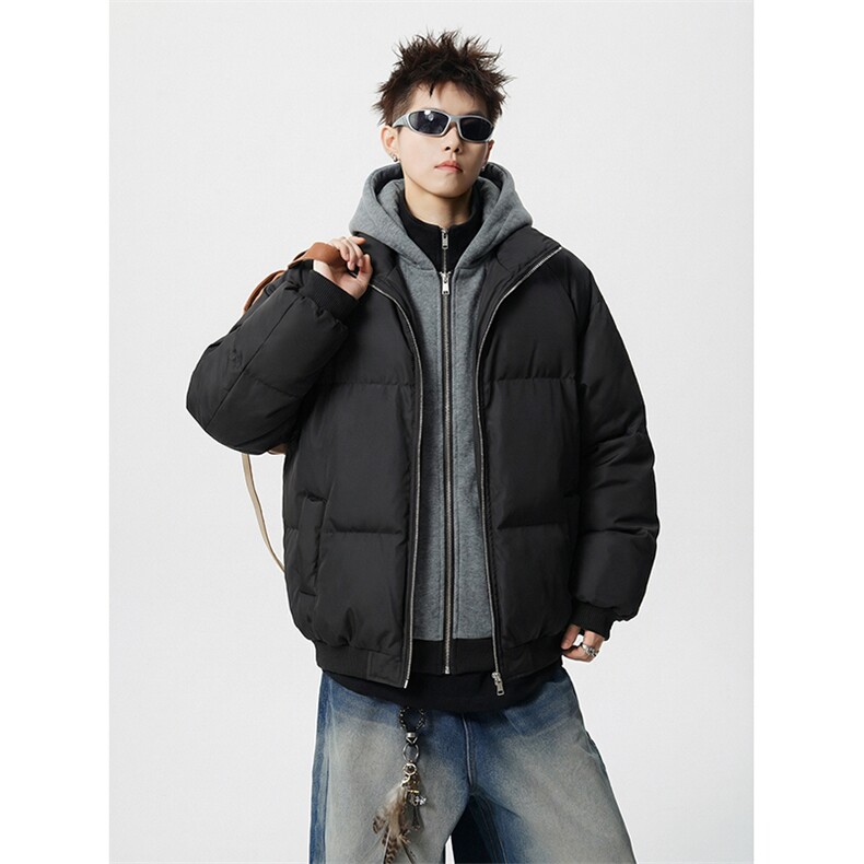 现货高品质重磅工艺美式高街假两件PU皮棉衣男女加厚棉服外套,男装棉衣,电商A486