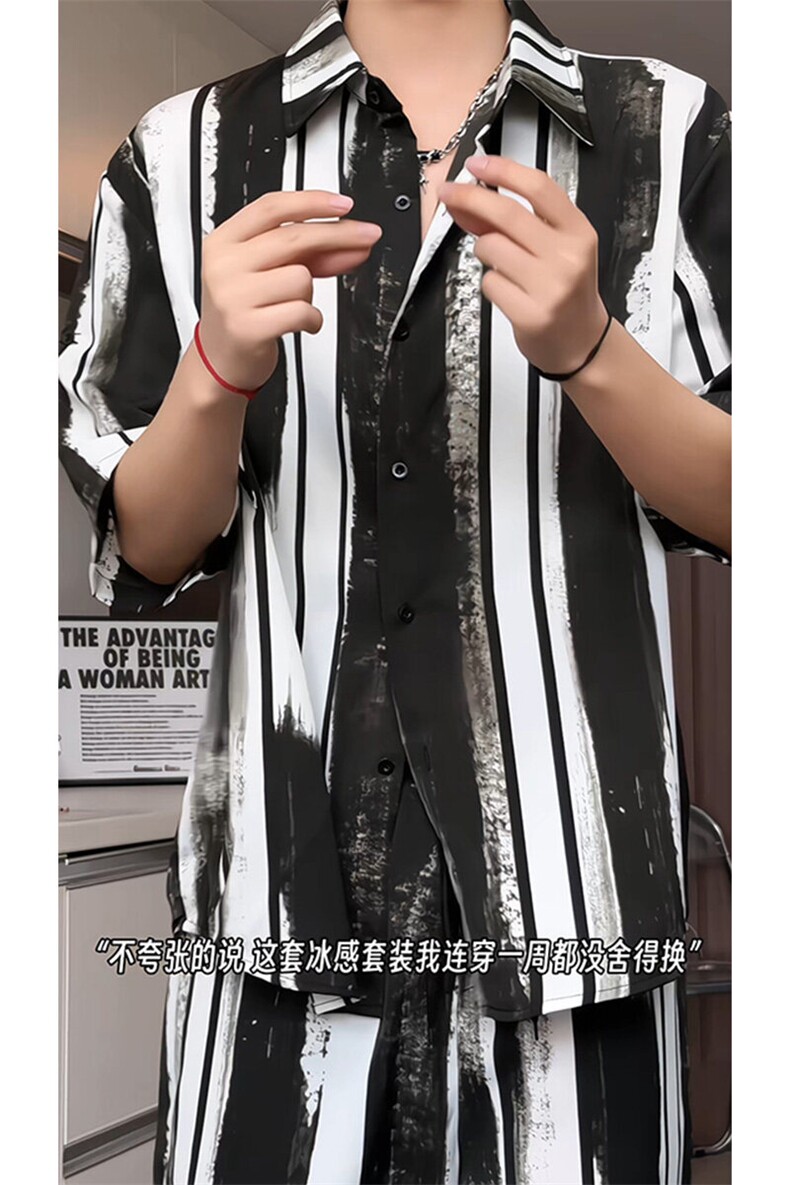 短袖衬衫男+短裤男套装男100%聚酯纤维M-5XL大码TZ78718P50控98,男装牛仔裤,星座226-1