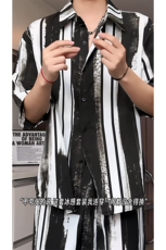 短袖衬衫男+短裤男套装男100%聚酯纤维M-5XL大码TZ78718P50控98，男装牛仔裤，星座226-1