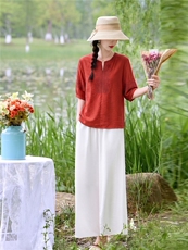 时尚洋气优雅刺绣套装女2026夏季新款复古气质宽松阔腿裤两件套，女装套装/套裙，魅影