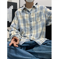 现货~磨毛格子大码长袖衬衫C5895/特P25浅蓝，男装衬衫，电商A094