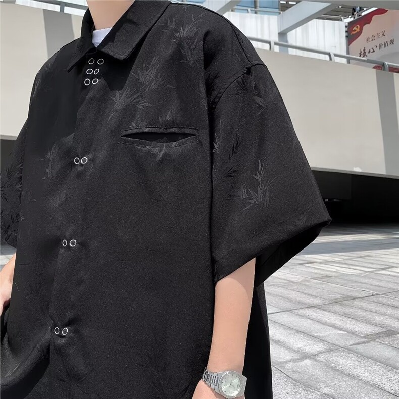 新风双扣短袖衬衫男女夏季唐装设计感小众百搭半袖衬衣男C454,男装T恤,星座601-2