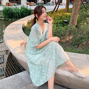 春夏超显瘦连衣裙 时尚通勤刺绣短袖连衣裙9911图片