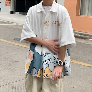 短袖衬衫男港风日系夏设计感小众上衣休闲薄外套痞衬衣 W870-P33图片