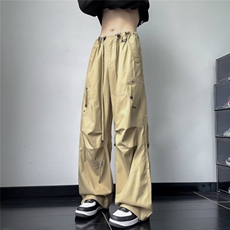港风阔腿工装长裤男2023冬季新款口袋设计感宽松束脚裤K4747-P59，男装休闲裤，星座412-2