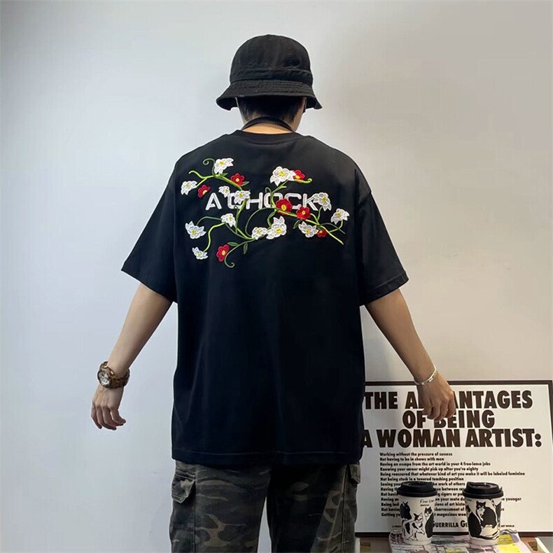 万针全刺绣工艺高品质260克双纱纯棉美式高街短袖T恤特P33,男装T恤,电商A486