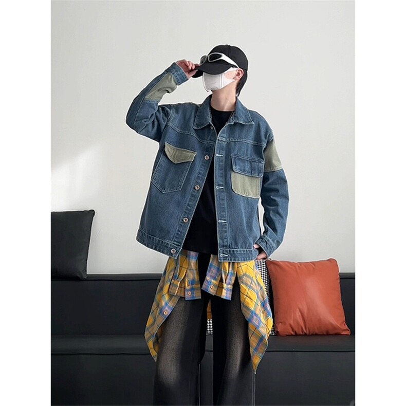 中性休闲大码宽松男女潮流拼接牛仔外套夹克J8212-P63【特价】图片