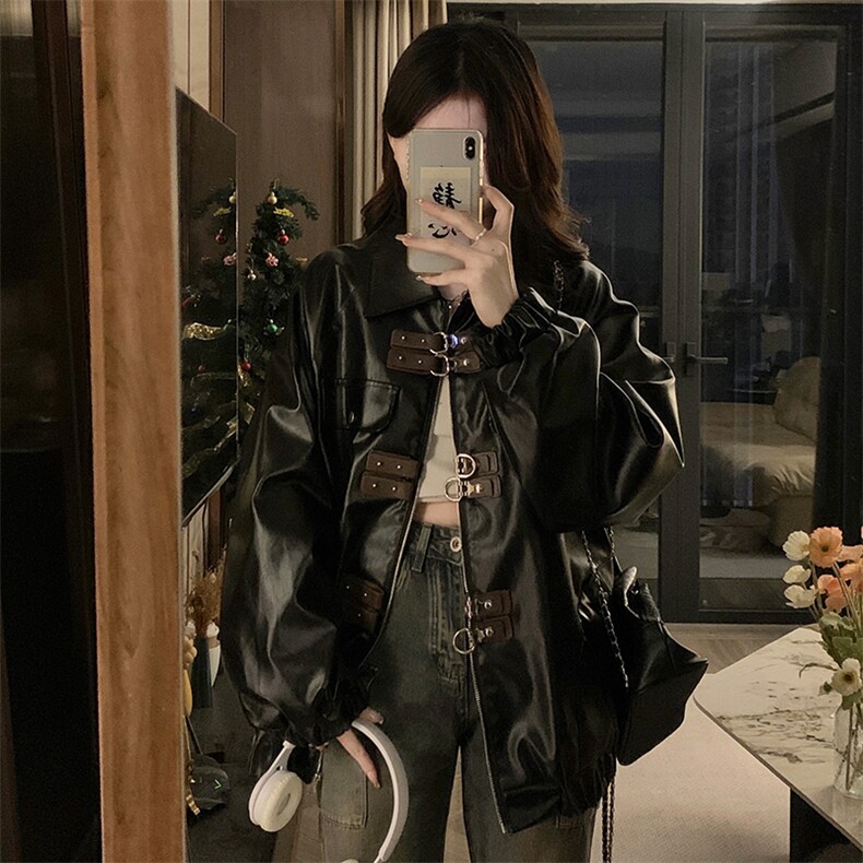 A343-P120美式复古皮衣男女春秋设计感宽松机车PU皮夹克潮,男装夹克,星座911