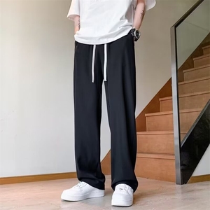 休闲西裤男士夏季高级感潮牌垂感直筒拖地裤宽松休闲西装裤子图片