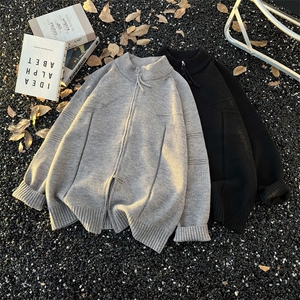 得物品质秋款男立领毛衣拉链开衫针织衫拼接线衣外套M995 P60图片