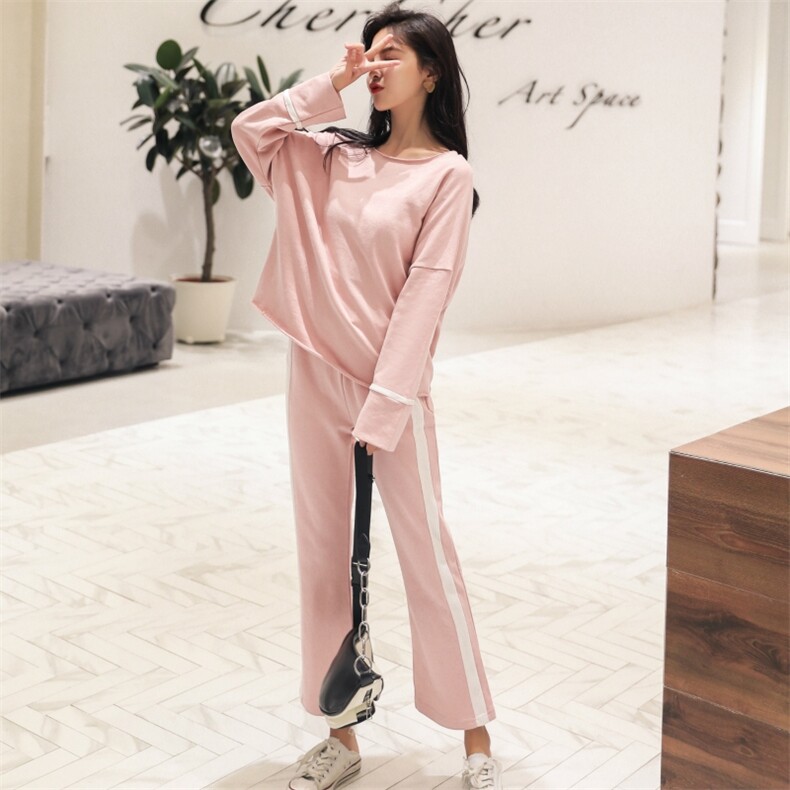 现货2021新款撞色阔腿卫衣套装8218-JW1663,女装套装/套裙,卡莱