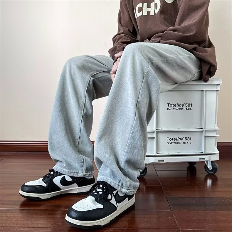 牛仔裤男夏季宽松直筒垂感复古阔腿拖地裤子韩版长裤 K4014-P40图片