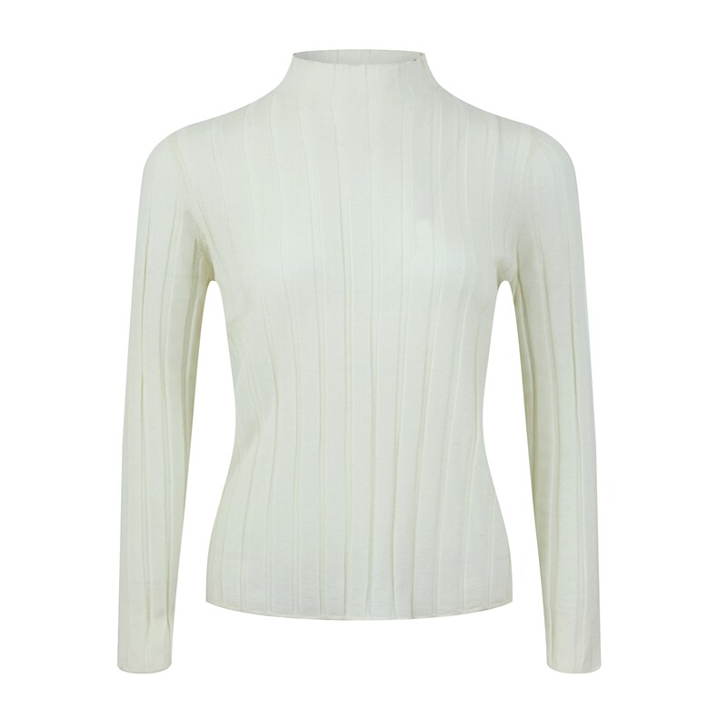 2025年秋季新款百搭女士长袖宽坑条半高长袖针织衫，女装针织衫/毛衣，宋氏羊绒