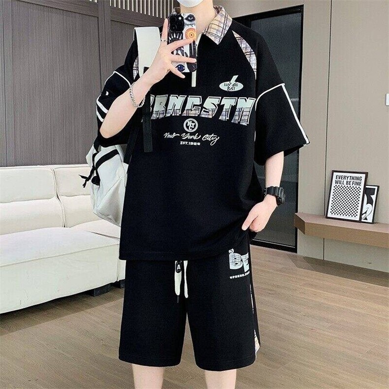 TZ25356-P60夏季休闲T恤短裤男两件套青少年学生运动短袖套装,男装牛仔裤,电商D310B