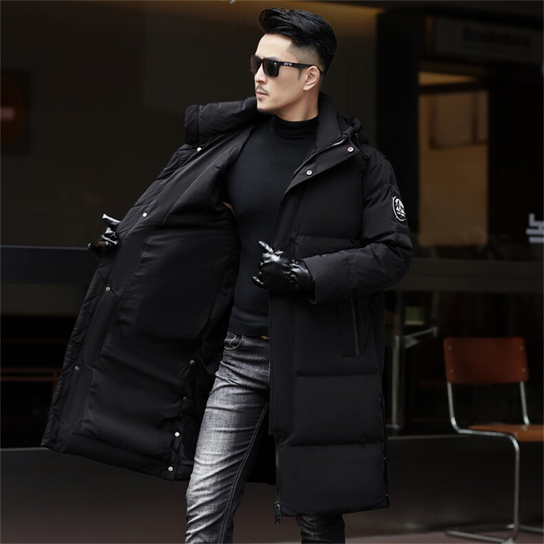 ZMS-M18022新款冬季男士白鸭绒羽绒服连帽保暖外套修身中长款大衣,男装羽绒服,电商B360