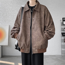 8XL-M春季皮衣外套男痞帅高级感美式复古翻领皮夹克上衣JK006P95，男装皮衣，电商B312