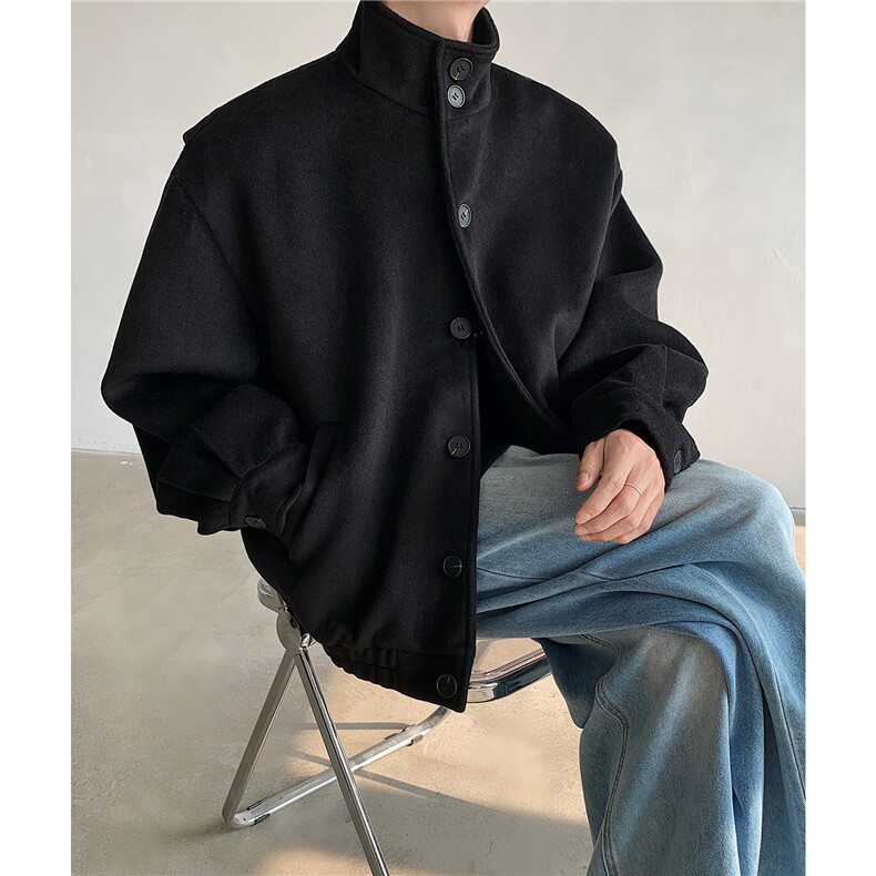 冬季高级感立领毛呢外套韩版潮流夹克ins痞帅棉服上衣D383P108,男装夹克,电商A335-1（原A458）