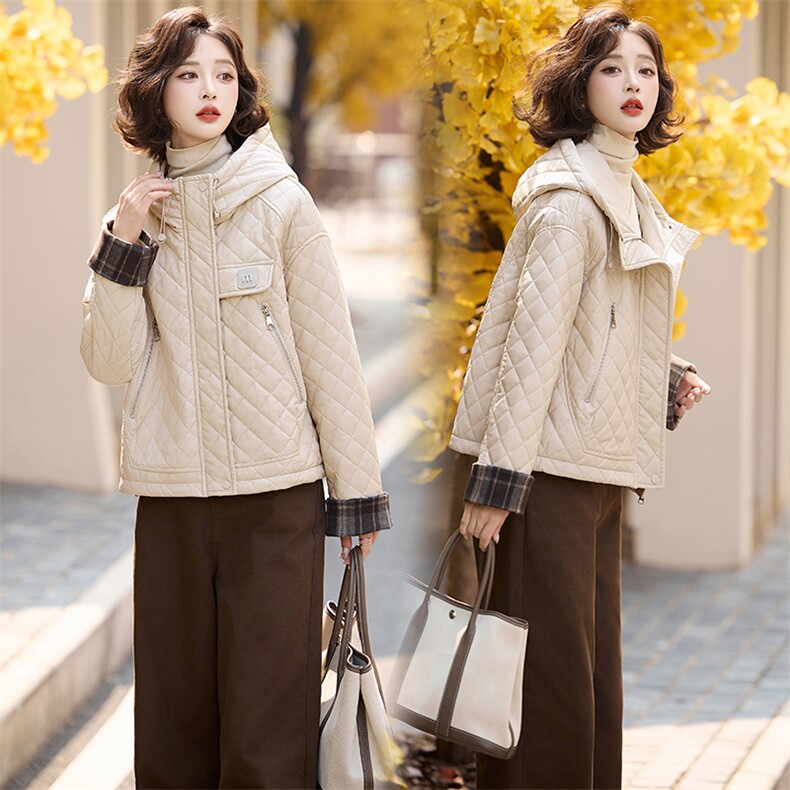 【现货主推】2024冬季时尚潮流百搭菱格夹棉皮衣外套，女装皮衣，魅丽静蓝