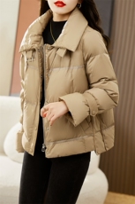 海贝设计感机车风立领短款羽绒服外套女小个子仿羊羔毛冬季短外套，女装羽绒服，辉之琳