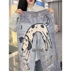 水洗蓝色涂鸦阔腿牛仔裤男女高腰显瘦直筒裤子休闲裤子AM9003P58，男装牛仔裤，星座1013-5