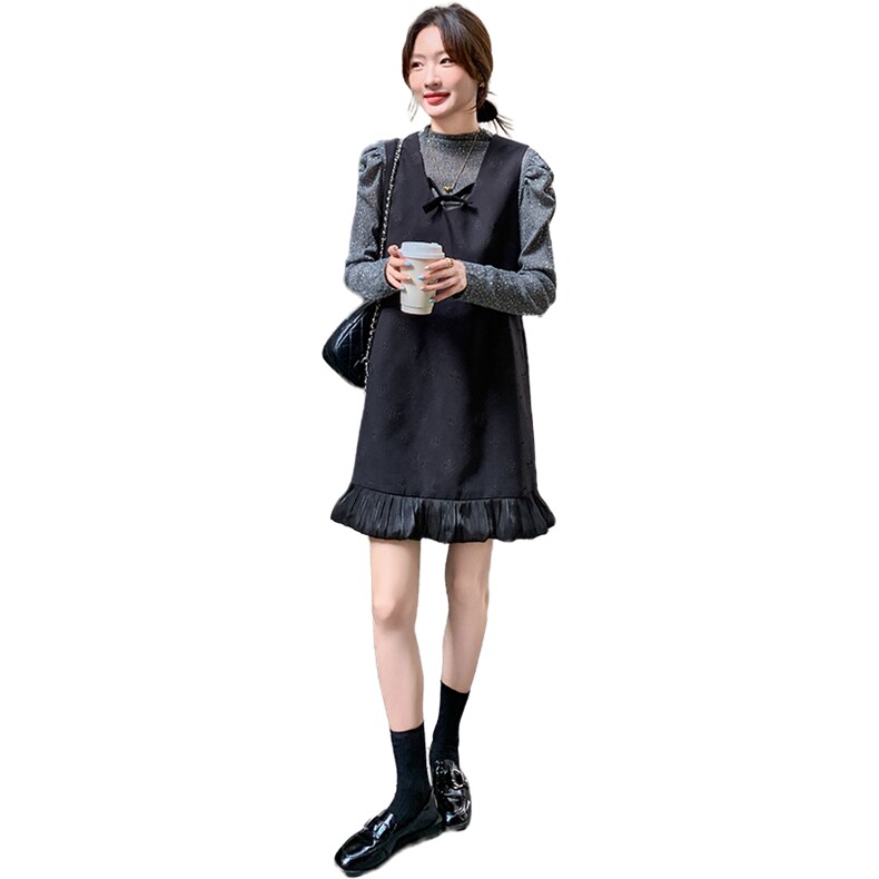 法式名媛小香风打底衫套装女2025春季新款超好看百搭背心裙两件套,女装套装/套裙,1D102-1