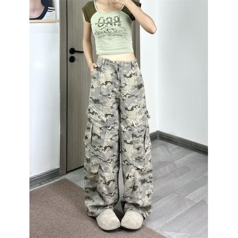 秋冬美式复古迷彩工装裤男宽松百搭直筒休闲阔腿牛仔裤LA4955-P55,男装牛仔裤,星座1008