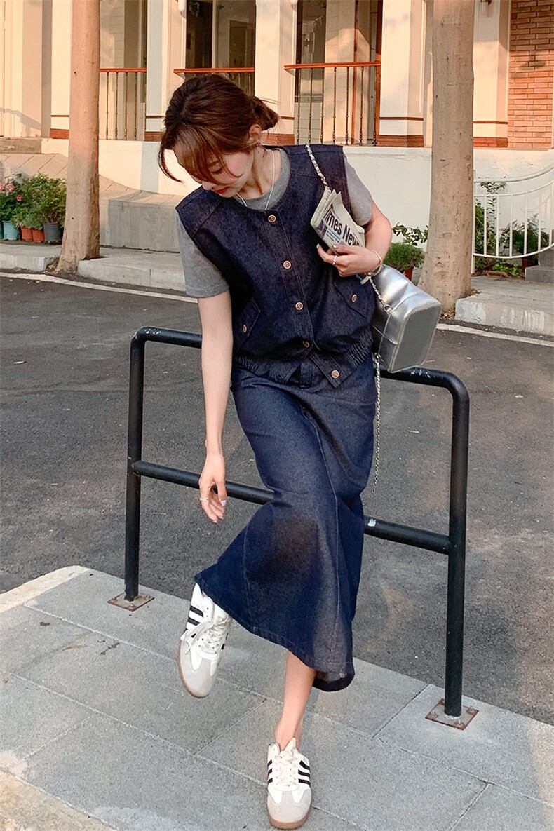 【新款】复古牛仔套装气质马甲半裙两件套2009款P165K238,女装套装/套裙,2C316