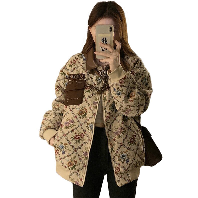 潮加厚复古牛角皮扣碎花棉女2025冬新款设计感棉服C537-120,男装棉衣,星座911-2(原星座613-2）