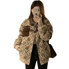 潮加厚复古牛角皮扣碎花棉女2025冬新款设计感棉服C537-120，男装棉衣，星座911-2(原星座613-2）