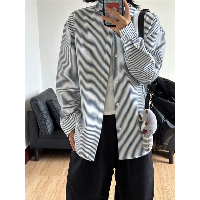 高品质牛仔条纹衬衫潮牌长袖衬衣潮流宽松休闲外套CS017-P30,男装衬衫,星座301C-5