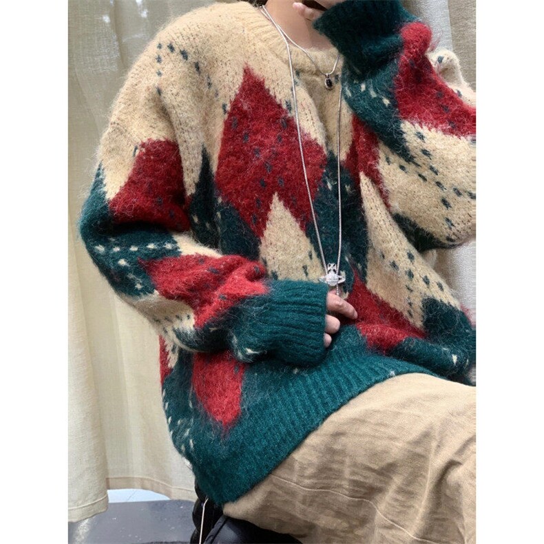 【有货】SDMY01CC-特P55圣诞红费尔岛毛衣男女菱格针织衫外套,男装针织衫/毛衣,星座1007（原301D）