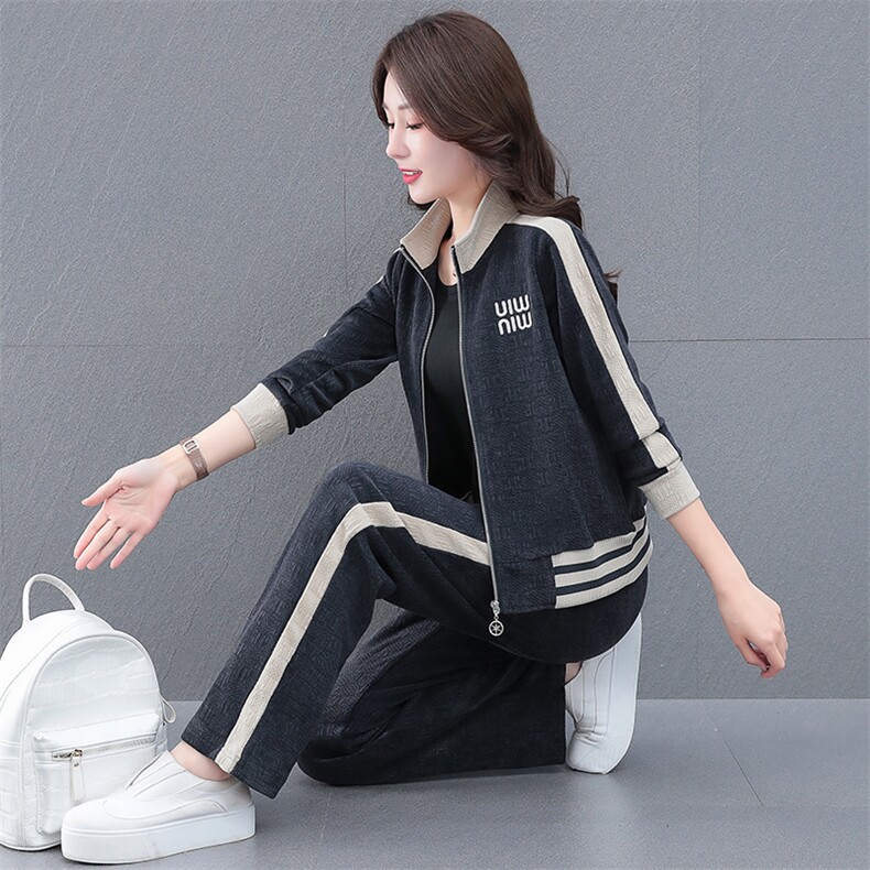 休闲运动服套装女春秋2024年新款洋气中年妈妈春季开衫卫衣两件套，女装套装/套裙，燕颉服饰