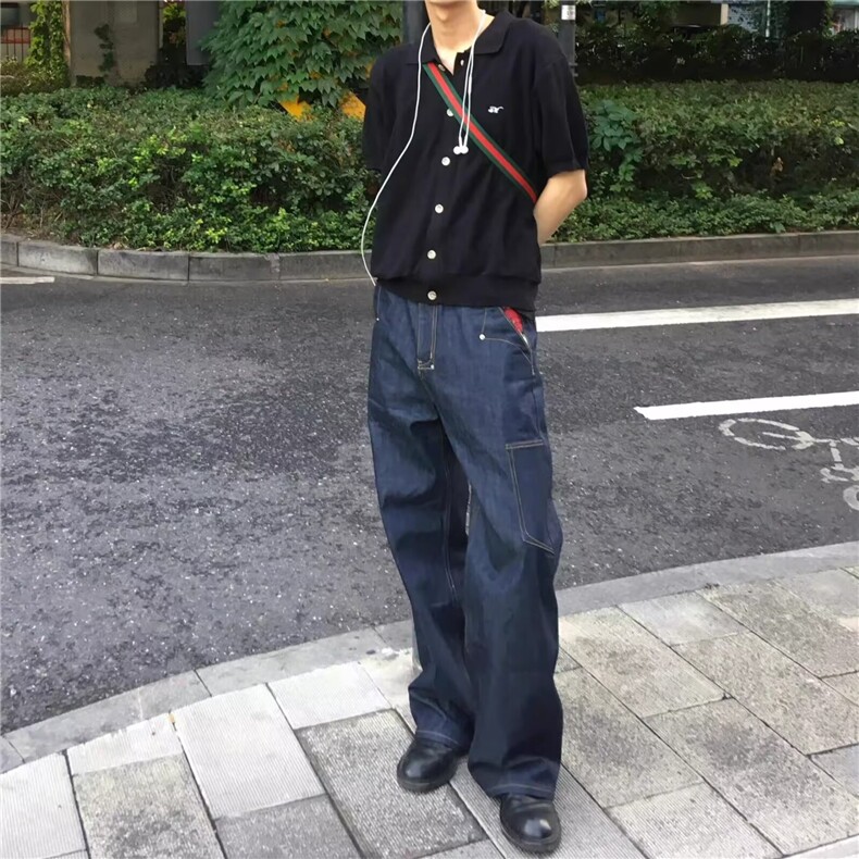 秋男款水洗工装长裤多口袋百搭休闲裤复古直筒宽松裤子AM539P46,男装工装外套,星座1013-5