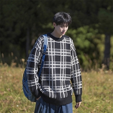 B299-M839格子针织慵懒日系港风毛衣P58X88（大货已入仓），男装针织衫/毛衣，电商B299-1