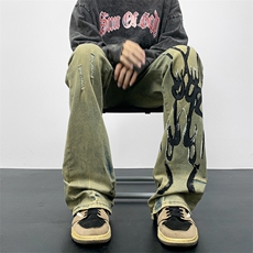 美式牛仔裤男士秋季高街宽松阔腿裤子潮牌休闲直筒长裤N0158-P48，男装牛仔裤，星座308B-2