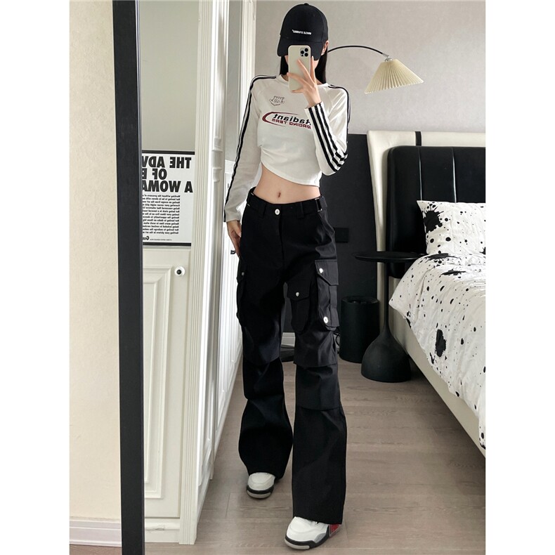美式高街vibe机能风多口袋伞兵工装裤男女褶皱设计休闲微喇裤潮牌,男装工装外套,星座1210-1
