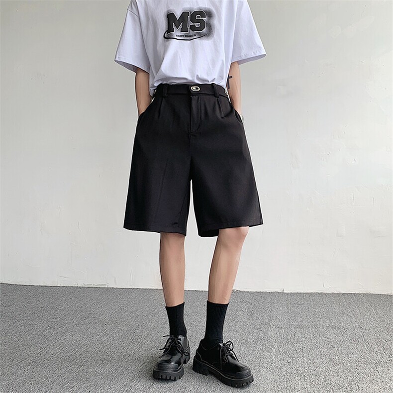 高级感金属扣西装短裤男韩版黑色宽松五分裤夏季XK82-P55图片