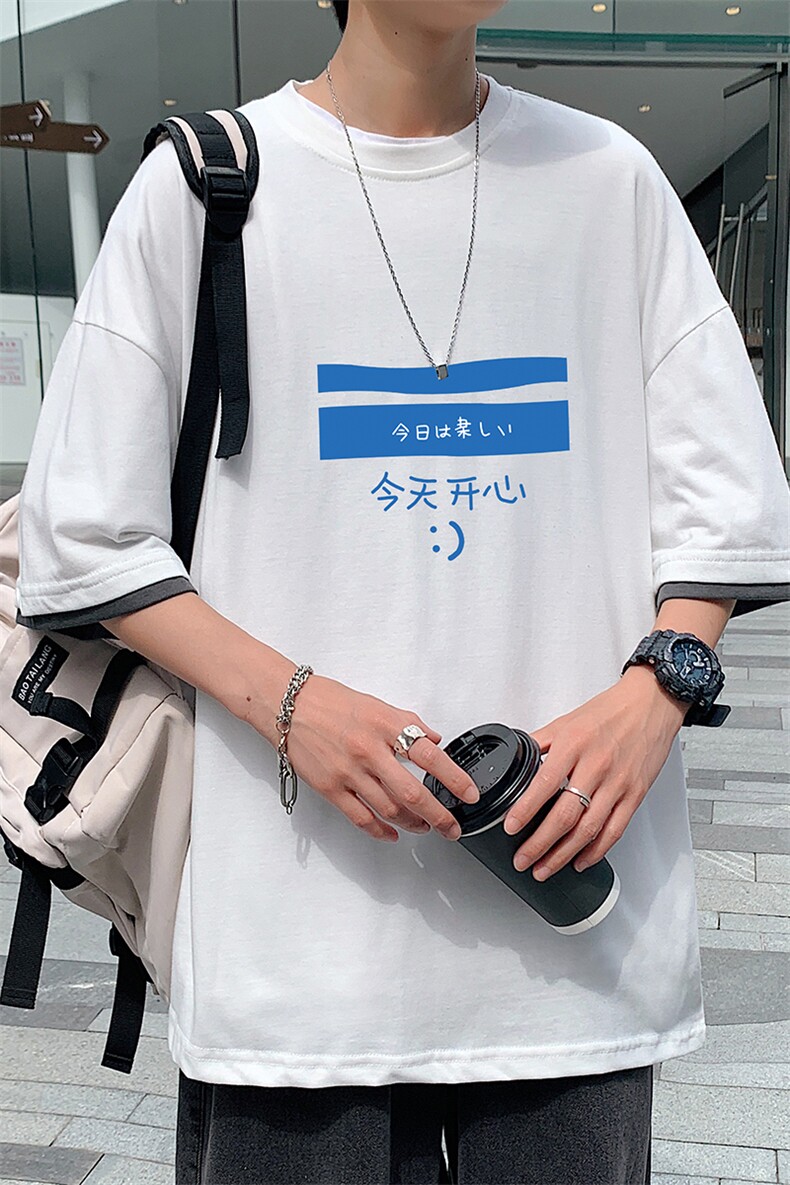 JT55033-P25假两件短袖t恤男大码胖子半袖体恤半截袖港风,男装T恤,电商A040