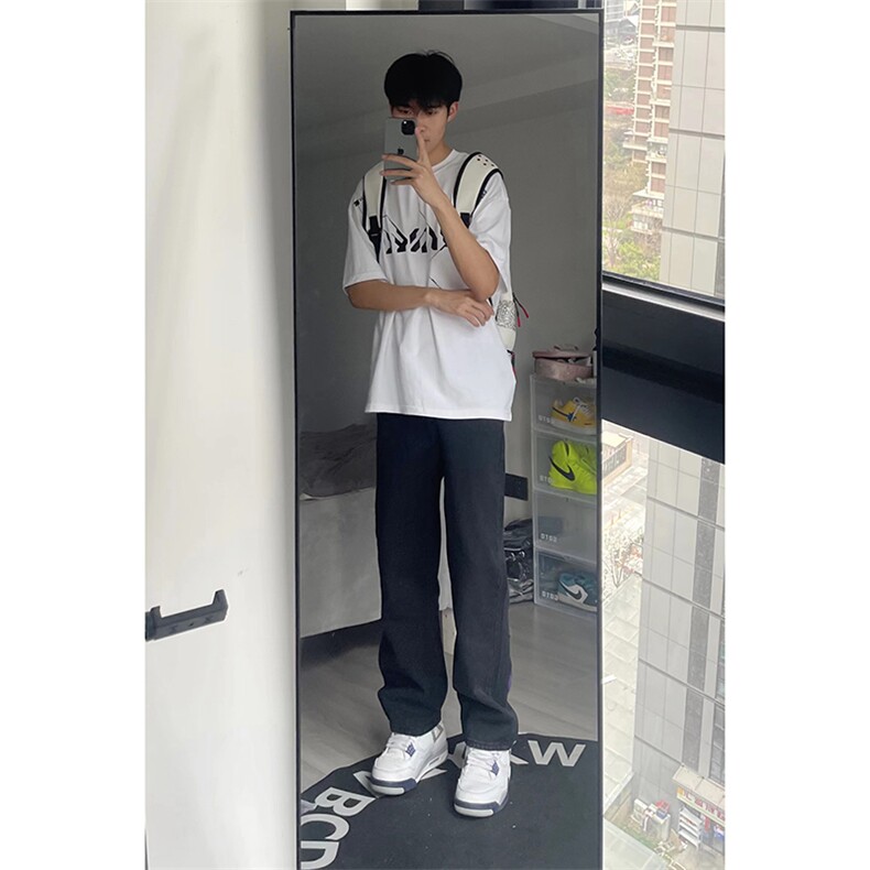 B221美式ins高街暗黑小众情侣毛巾绣直筒牛仔裤LK23021-P65控88,男装牛仔裤,电商B221
